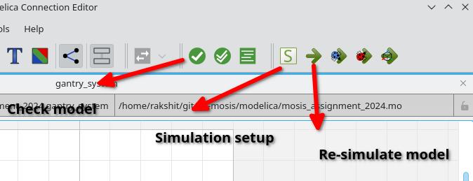 Modelica 'Check Model' and 'Simulation' buttons