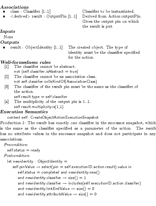 \begin{center}
\begin{minipage}{12cm}
{\tt\sl\textbf{Associations}}\\
\begin{sm...
...ntity.attributeValue $\to$\ size() =
0}\\
\end{small}\end{minipage}\end{center}