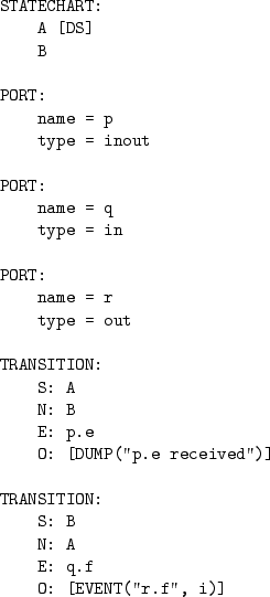 \begin{table}\begin{center}
\begin{minipage}{5.5cm}
\begin{verbatim}
STATECHAR...
...
O: [EVENT(''r.f'', i)]\end{verbatim}
\end{minipage} \end{center}
\end{table}