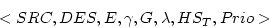 \begin{displaymath}
<SRC,DES,E,\gamma,G,\lambda,HS_T,Prio>
\end{displaymath}